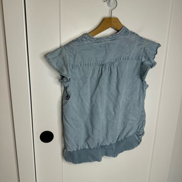 Frame Denim Rowan Chambray Blue Henley Flutter Sleeve Blouse Size Large - Picture 6 of 6
